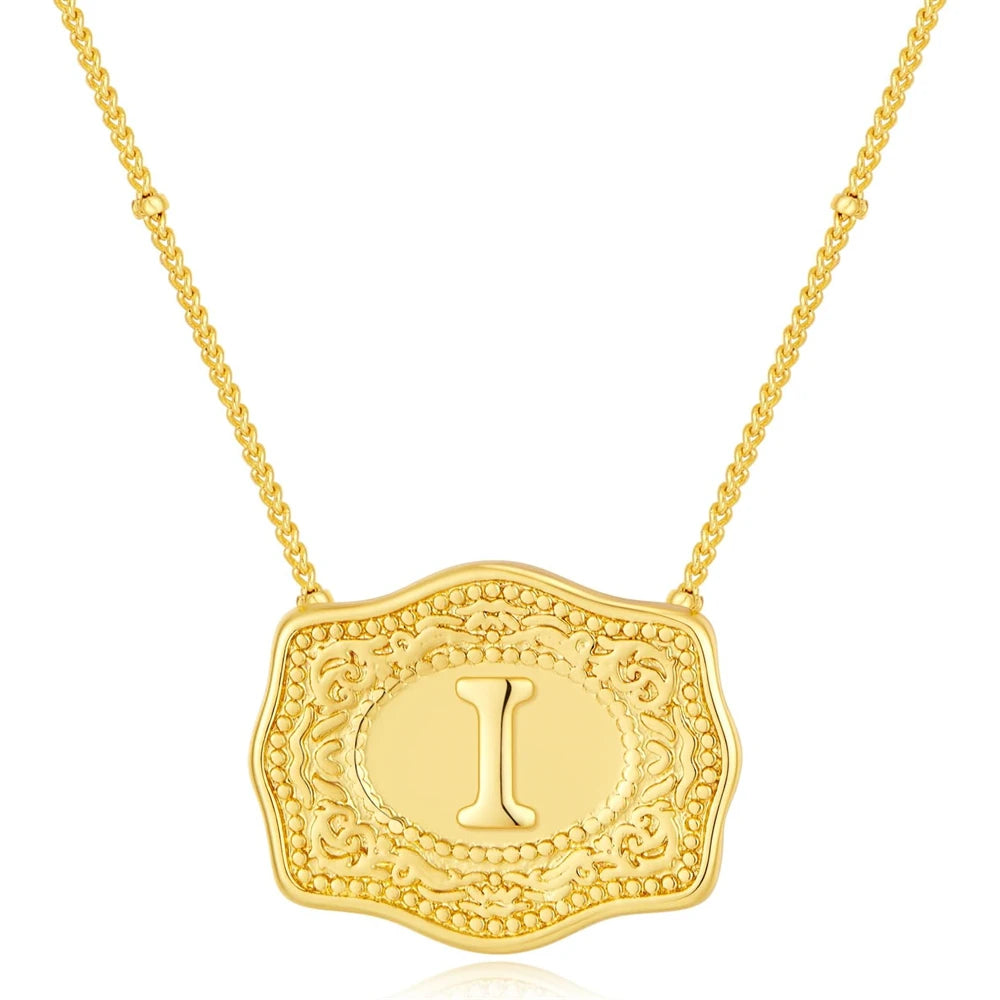 Belt Buckle Necklace With Letter